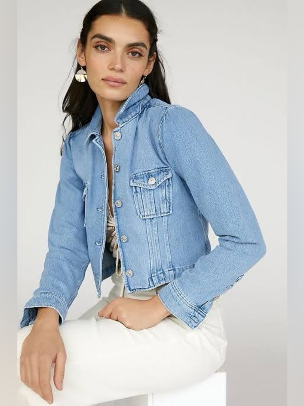 PAIGE Pacey Cropped Denim Jacket in Hyland Wash - Size Small